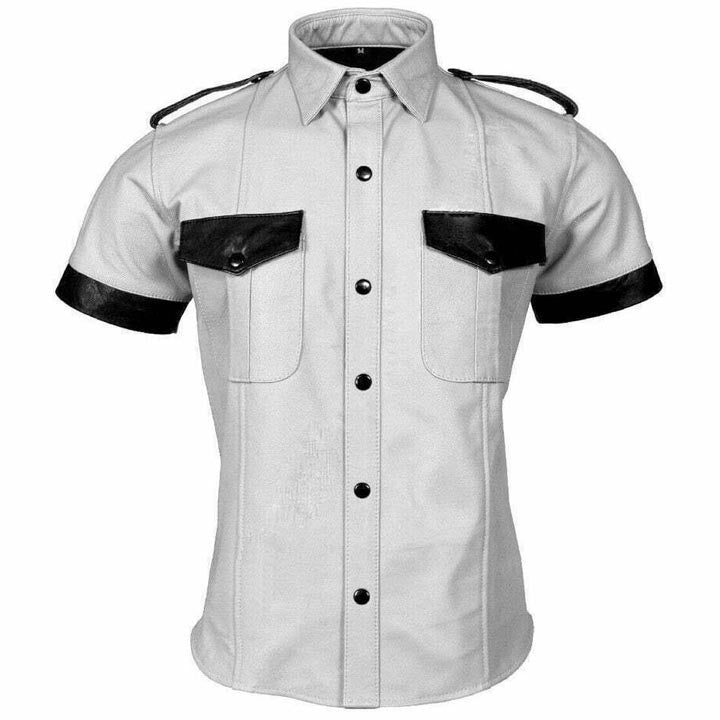 Men's Police Style White Leather Shirt