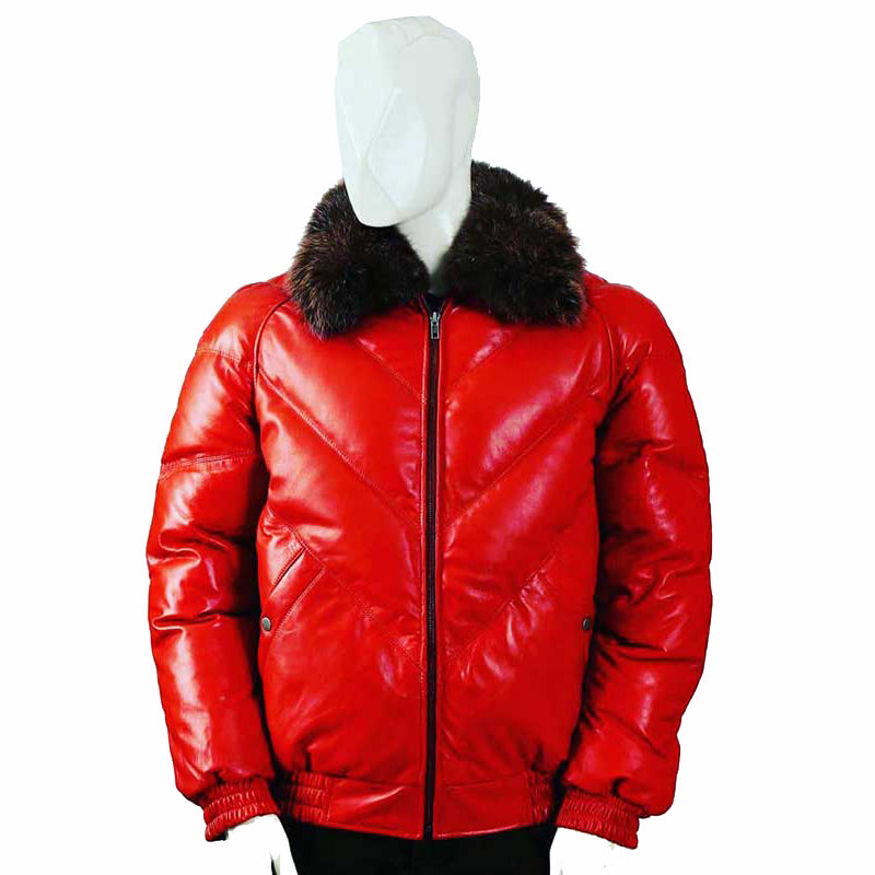 Men's Premium Goose Red Leather Down Jacket