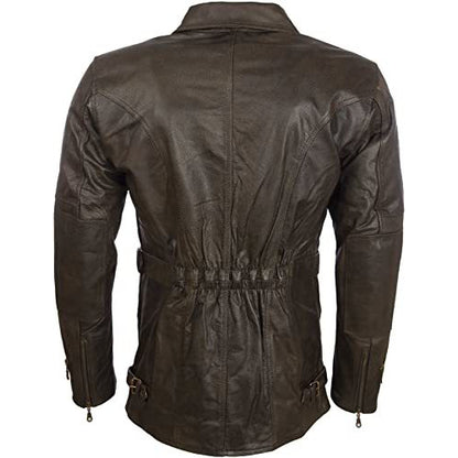 Men's Real Cowhide Leather Belted Motorbike Coat