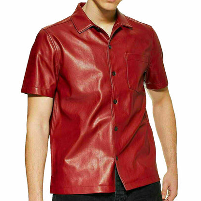 Men's Red Genuine Lambskin Leather Shirt