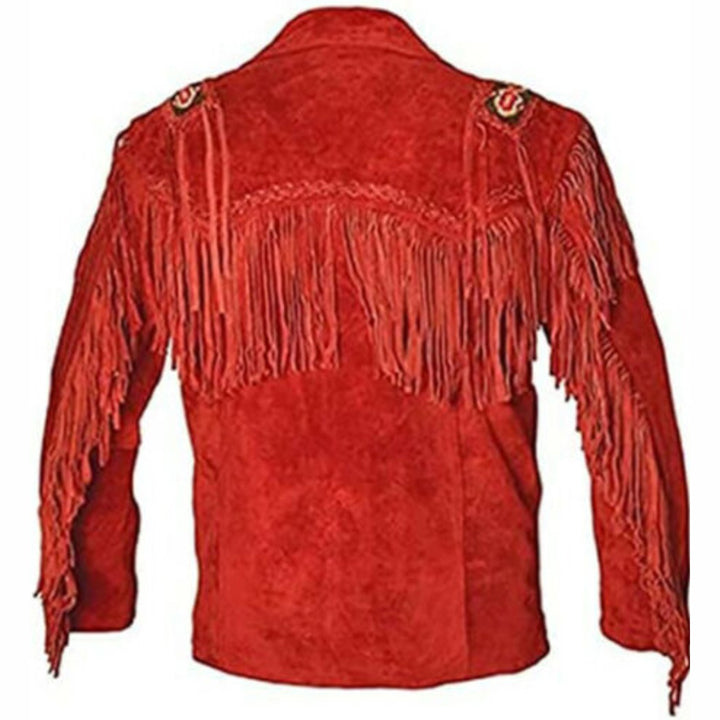 Red Ranch Jacket Men's Red Leather Cowboy Jacket with Cropped Fringe