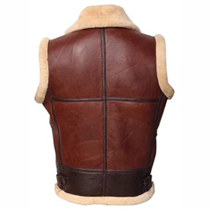 Men's Reddish Brown Faux Shearling Sheepskin Leather Vest