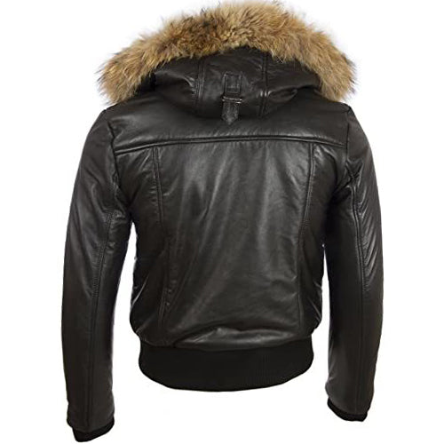 Men's Removable Hood Vintage Leather Biker Jacket