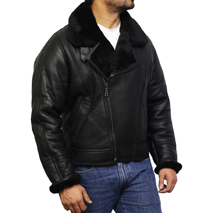 Men's Shearling Sheepskin Leather Aviator Pilot B3 Bomber Jacket