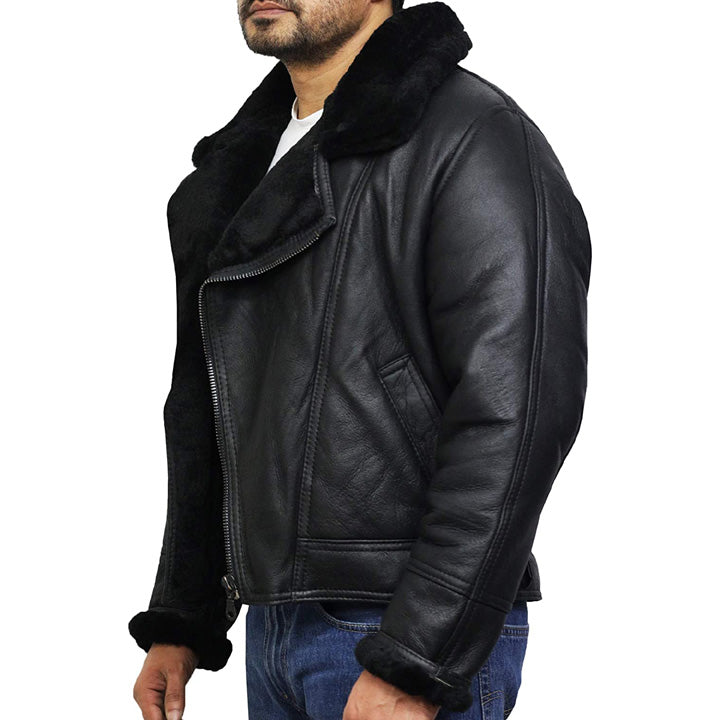 Men's Shearling Sheepskin Leather Aviator Pilot B3 Bomber Jacket