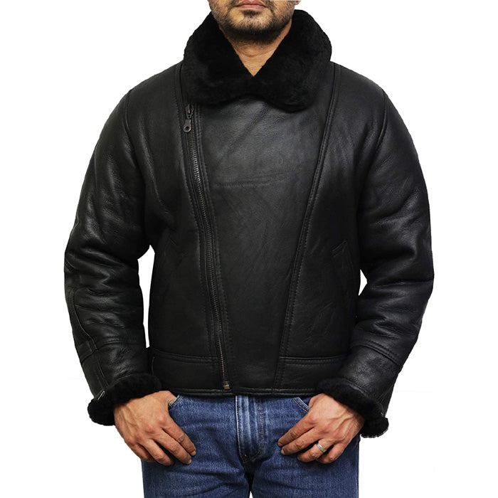 Men's Shearling Sheepskin Leather Aviator Pilot B3 Bomber Jacket