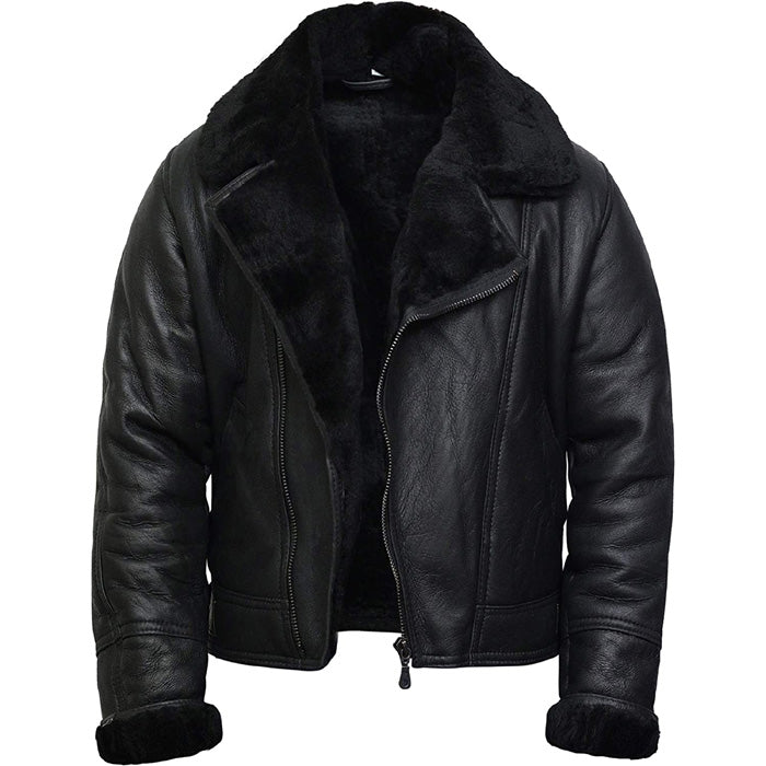 Men's Shearling Sheepskin Leather Aviator Pilot B3 Bomber Jacket