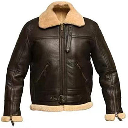 Men's Shearling Sheepskin Leather Flying Aviator Jacket