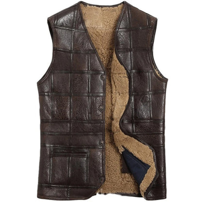 Men's Sheepskin Leather Vest with Fur Lining