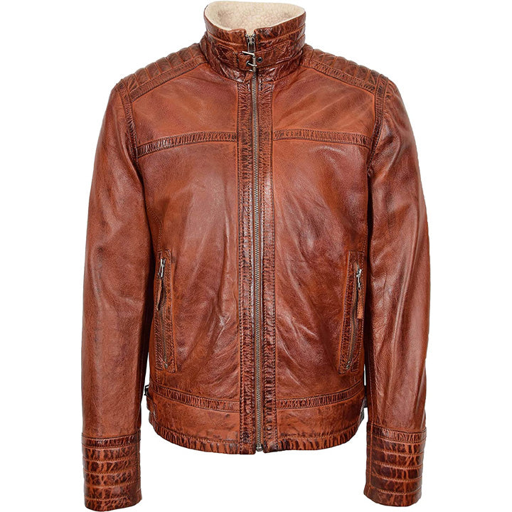 Men's Sherpa Lined Brown Leather Jacket