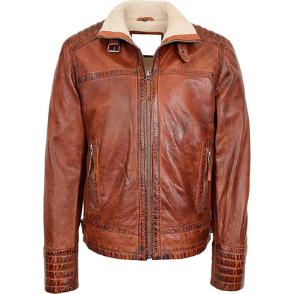 Men's Sherpa Lined Brown Leather Jacket