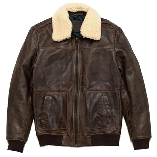 Mens Vintage A2 Brown Leather Shearling Bomber Jacket