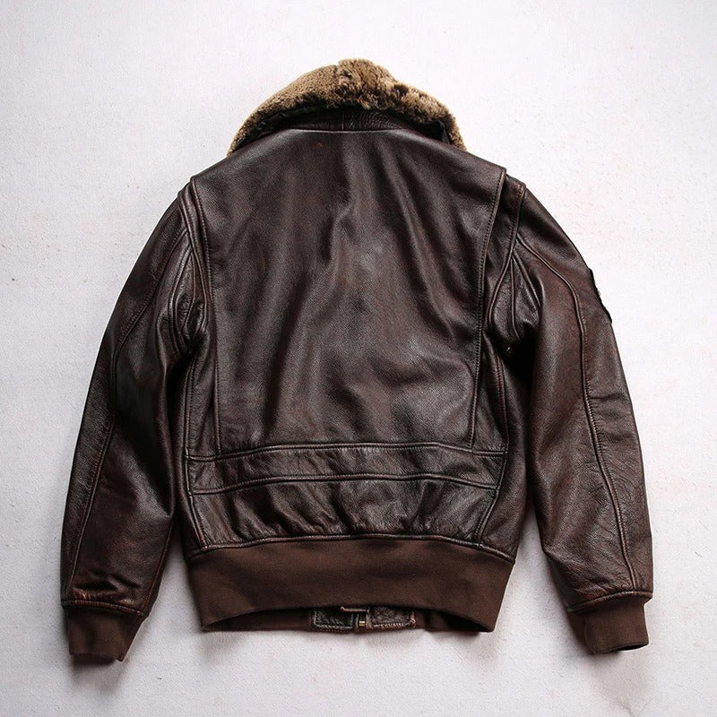 Men's Vintage Aviator Leather Jacket with Shearling Collar