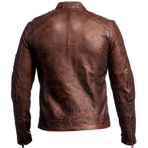 Men's Vintage Brown Cafe Racer Genuine Leather Biker Jacket