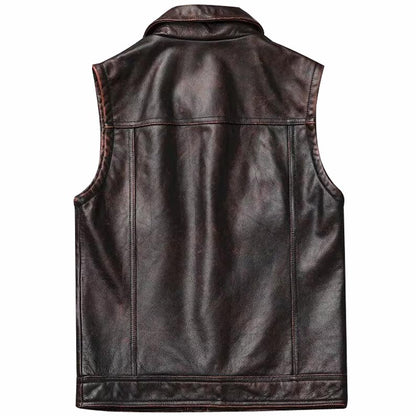 Men's Vintage Brown Motorcycle Leather Vest