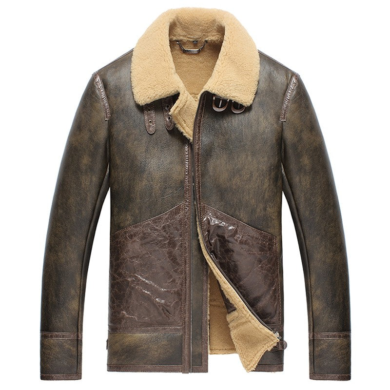 Men's Vintage Brown Sheepskin Shearling Aviator Jacket