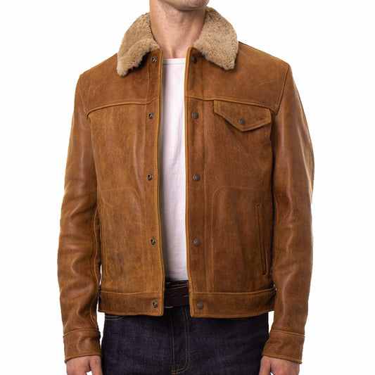 Men's Vintage Buffalo Leather Trucker Jacket