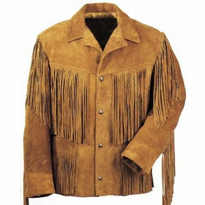 Men's Western Leather Jacket With Fringe And Beads