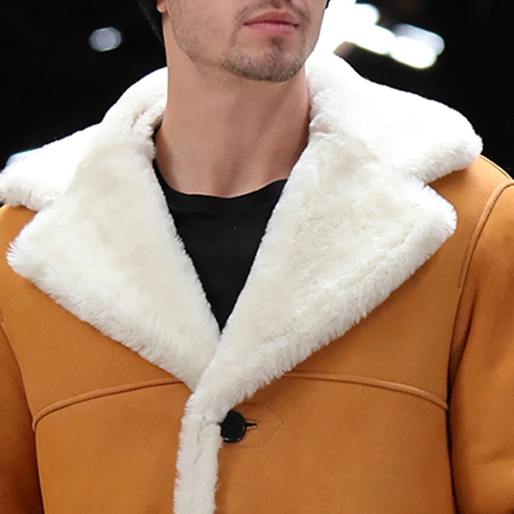 Men's Yellow Sheepskin Shearling Long Fur Coat