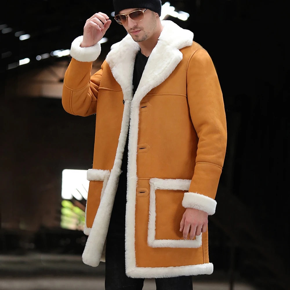 Men's Yellow Sheepskin Shearling Long Fur Coat