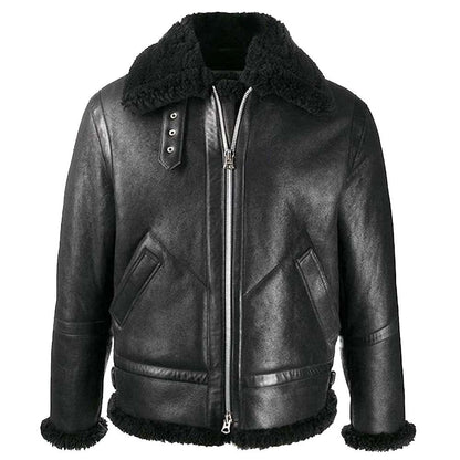 Mens B3 Black Shearling Bomber Leather Jacket