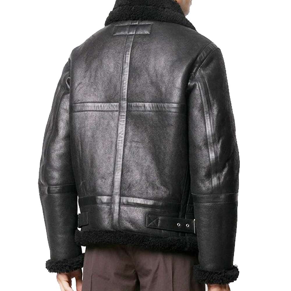 Mens B3 Black Shearling Bomber Leather Jacket