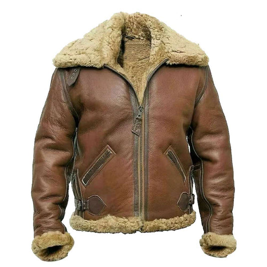 Men RAF B3 Shearling Brown Bomber Jacket