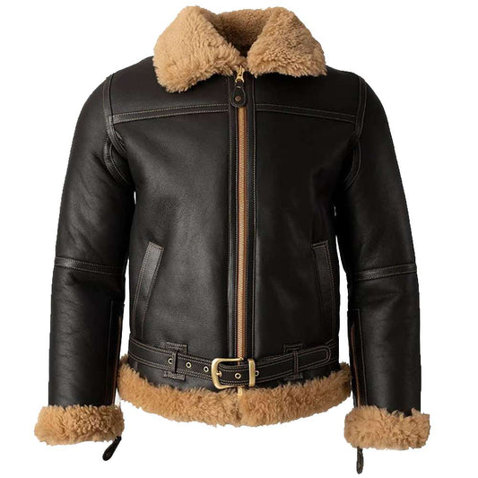 Mens Shearling Aviator B3 Bomber Leather Jacket