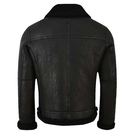 Mens Shearling Aviator Bomber Black Leather Jacket