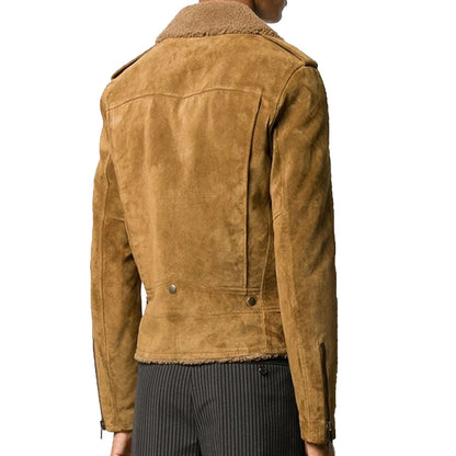 Mens Shearling Bomber Suede Leather Motorcycle Jacket
