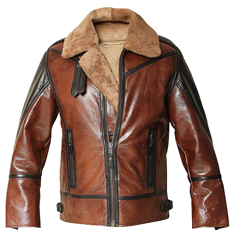 Mens Shearling Pilot Bomber Leather Jacket