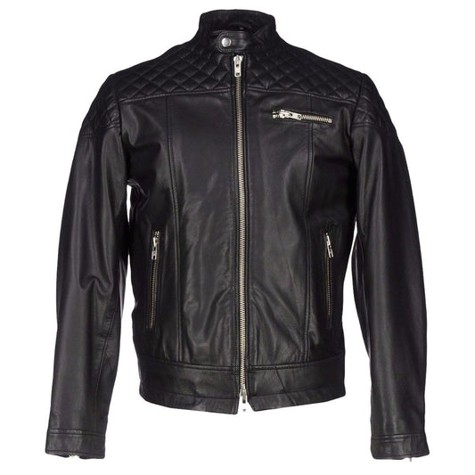 Men’s Black Biker Bomber Leather Jacket