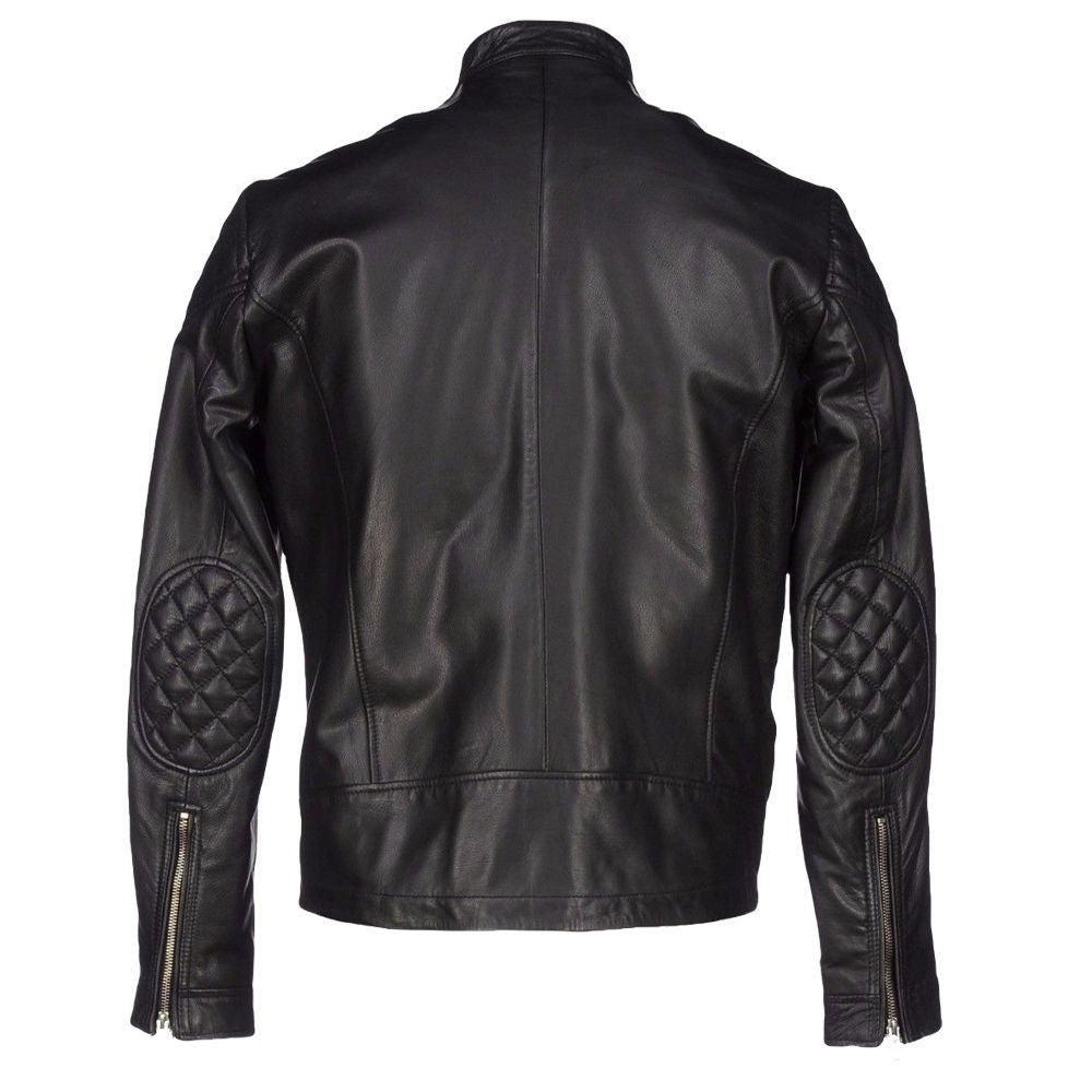 Mens Black Biker Bomber Leather Jacket