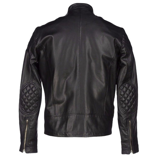 Mens Black Biker Bomber Leather Jacket