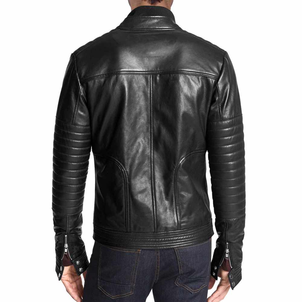 Mens Slim Fit Black Leather Jacket Back