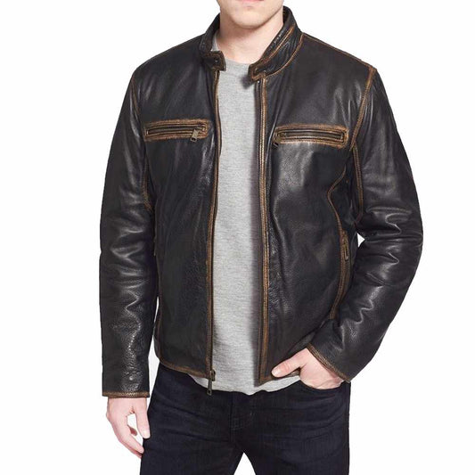Mens Slim Fit Bomber Vintage Leather Jacket