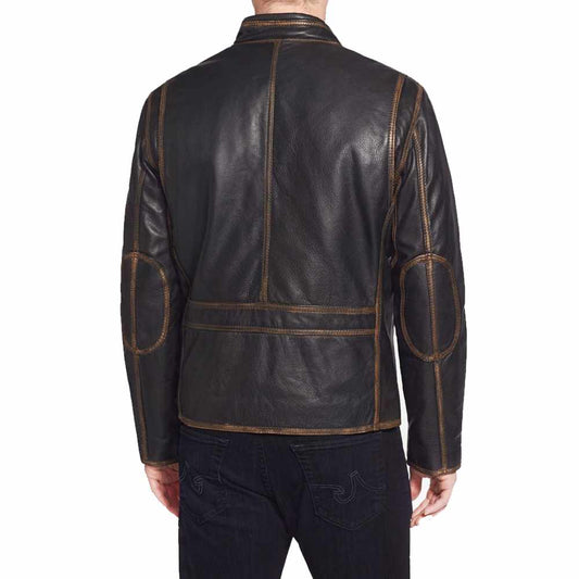 Mens Slim Fit Bomber Vintage Leather Jacket Back