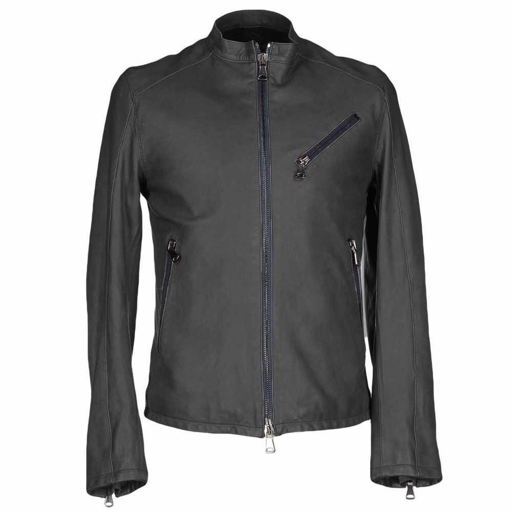 Mens Slim Fit Fashion Biker Leather Jacket in Black