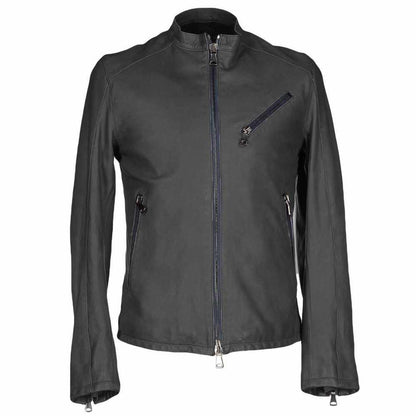 Mens Slim Fit Fashion Biker Leather Jacket in Black