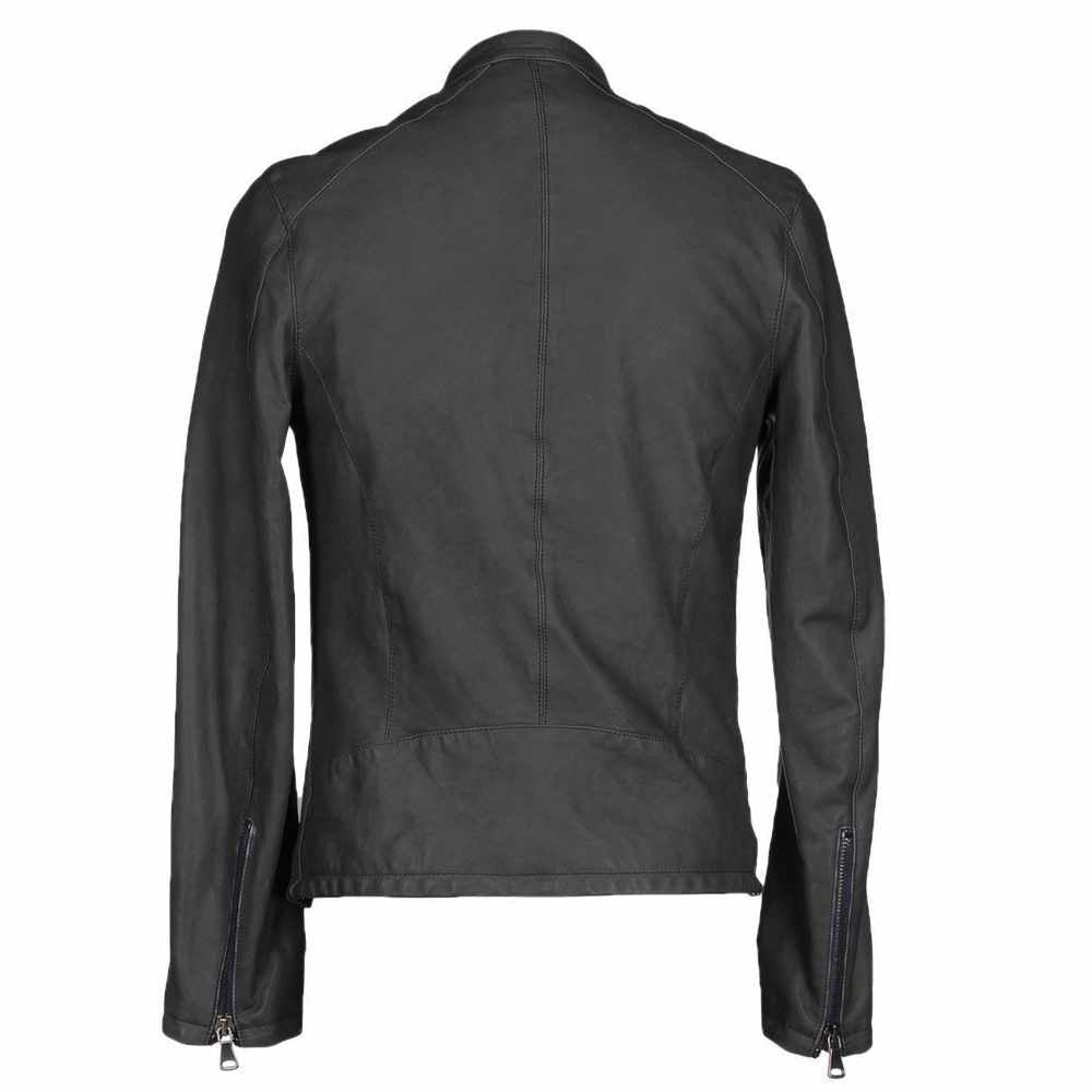 Mens Slim Fit Fashion Biker Leather Jacket in Black Back