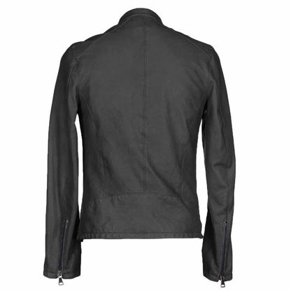 Mens Slim Fit Fashion Biker Leather Jacket in Black Back