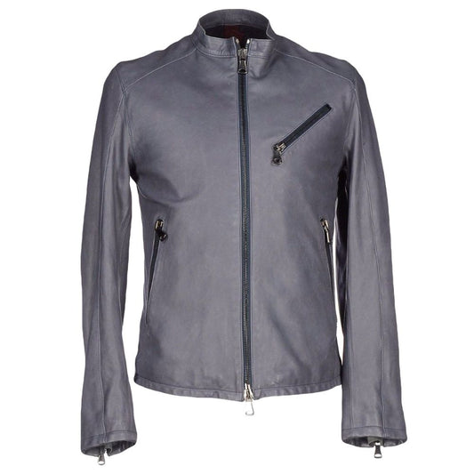 Mens Slim Fit Grey Leather Motorcycle Jacket