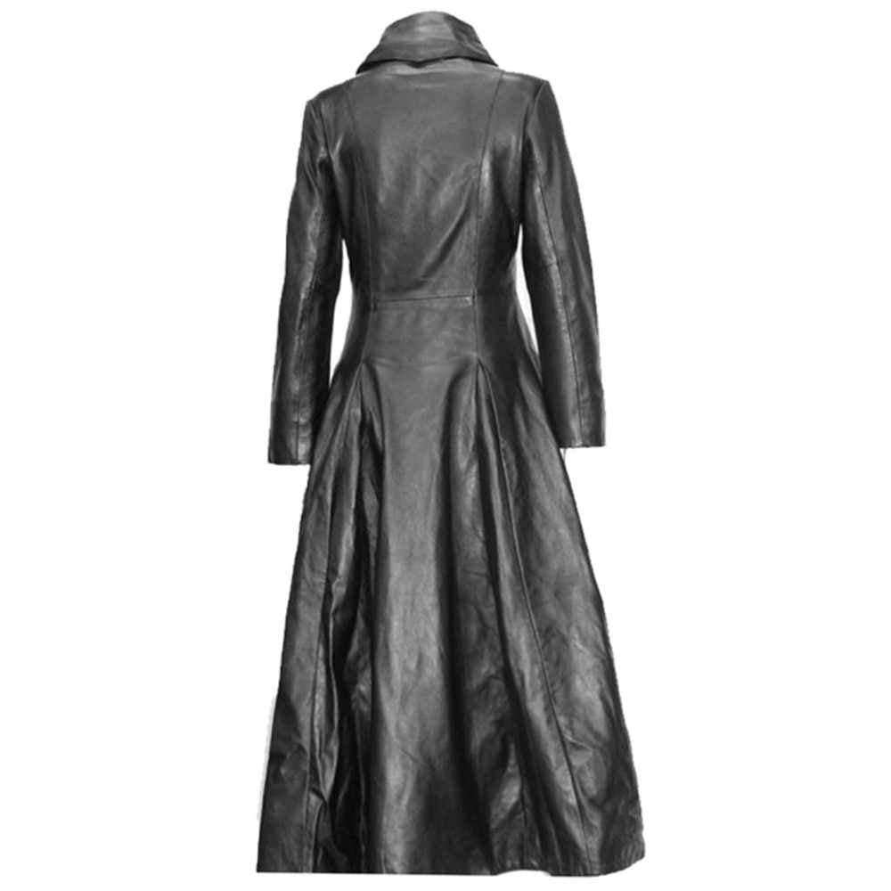 Midnight Black Long Length Fashion Leather Coat Women