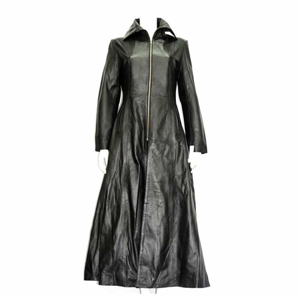 Midnight Black Long Length Fashion Leather Coat Women