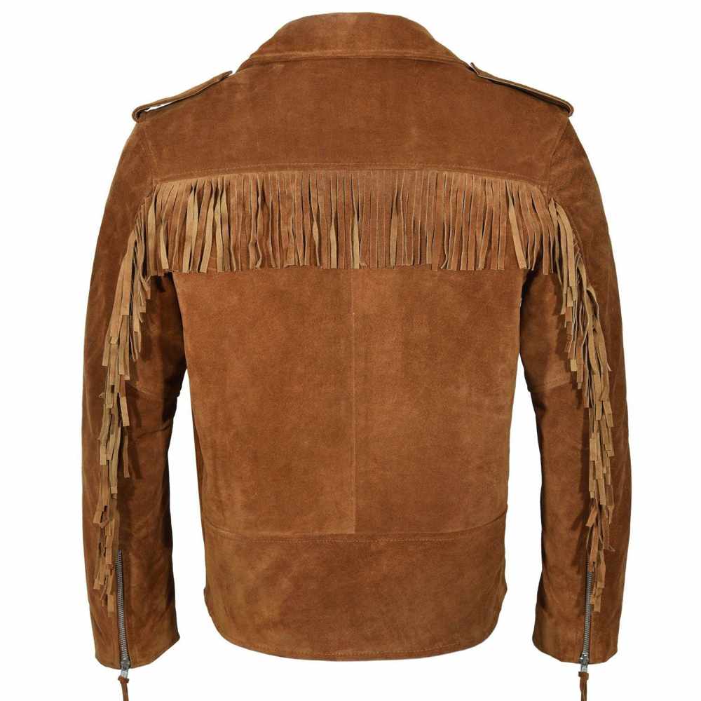 Native American Brown Suede Leather Biker Fringes Jacket back