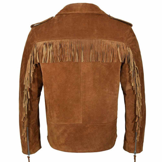 Native American Brown Suede Leather Biker Fringes Jacket back