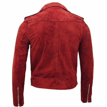 Native American Suede Leather Motorcycle Jacket in Red Back
