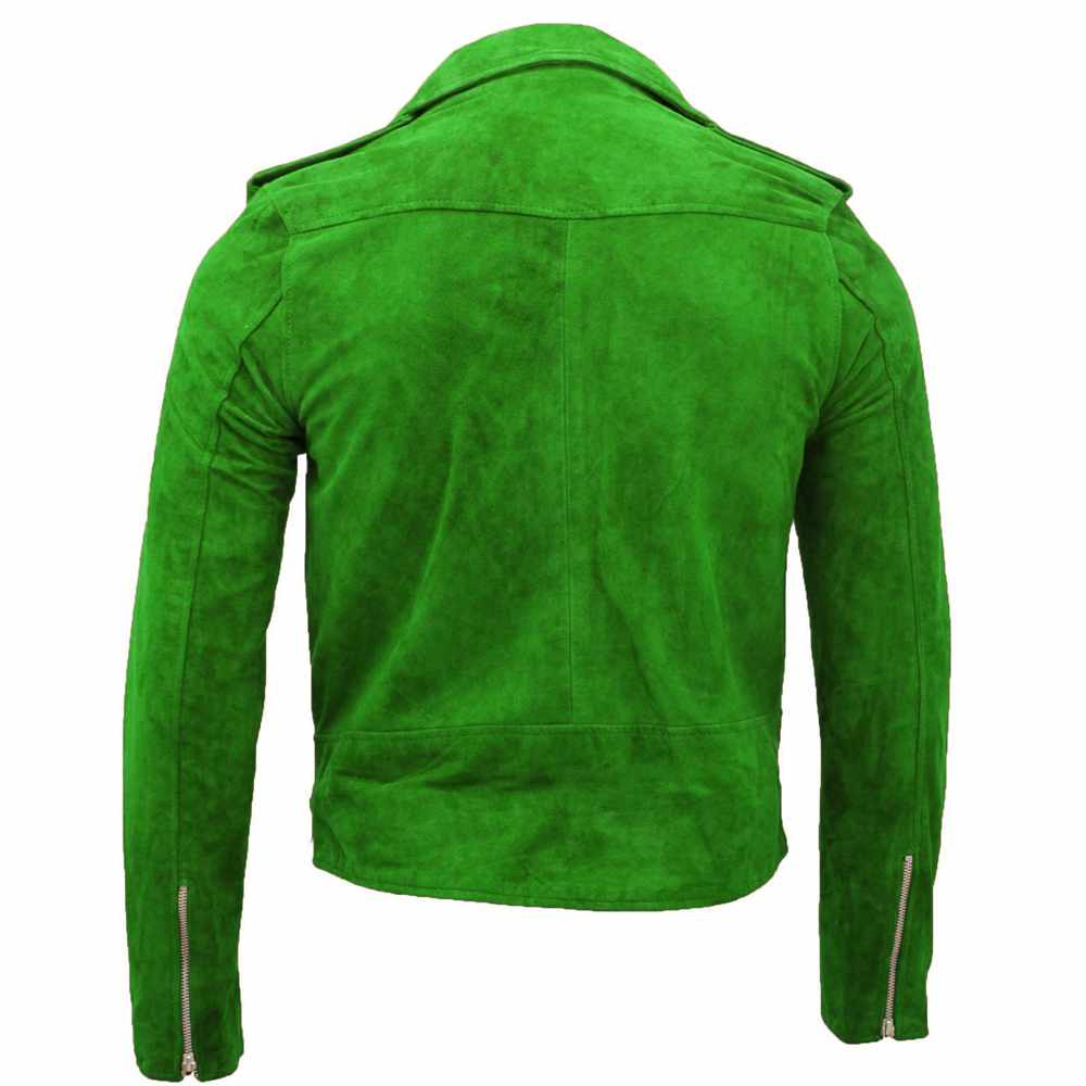 Native American Suede Leather Motorcycle Jacket in green back