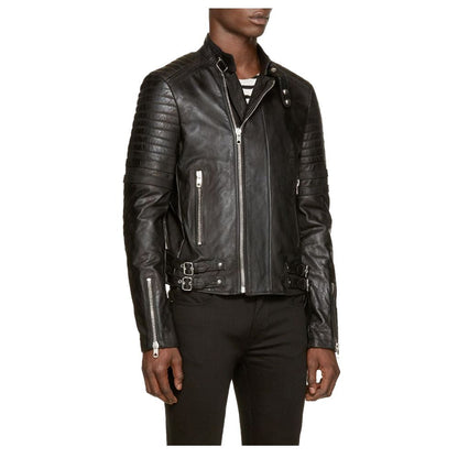 Neck Belt Moto Racer Leather Jacket sideview
