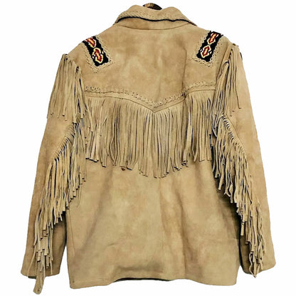 New Men's Native American Suede Leather Jacket With Fringe And Beads Coat
